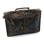 Vintage Retro Buffalo Leather Briefcase // 15" // Dark Brown