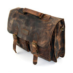 Vintage Retro Buffalo Leather Briefcase // 15" // Dark Brown