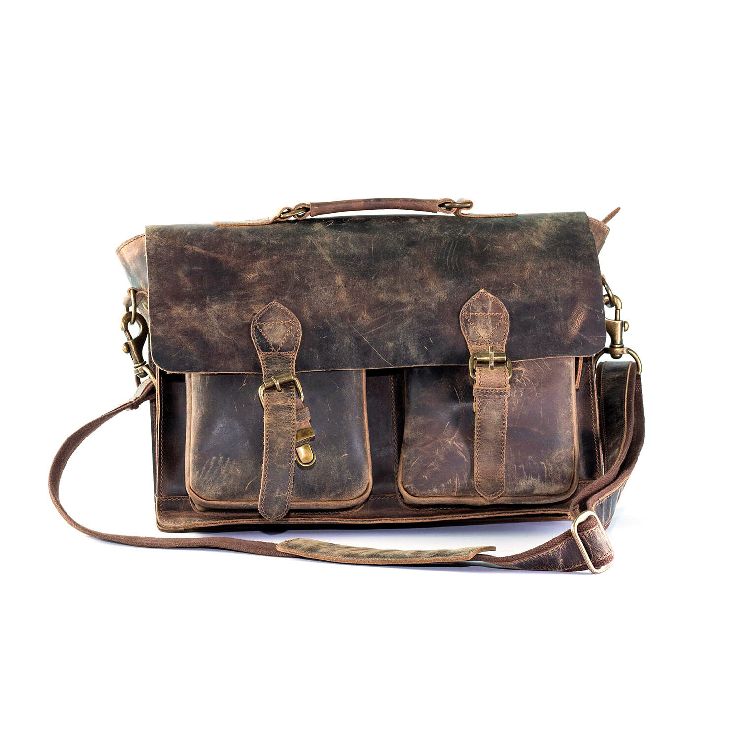 Vintage Retro Buffalo Leather Briefcase // 15" // Dark Brown