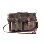 Vintage Retro Buffalo Leather Briefcase // 15" // Dark Brown