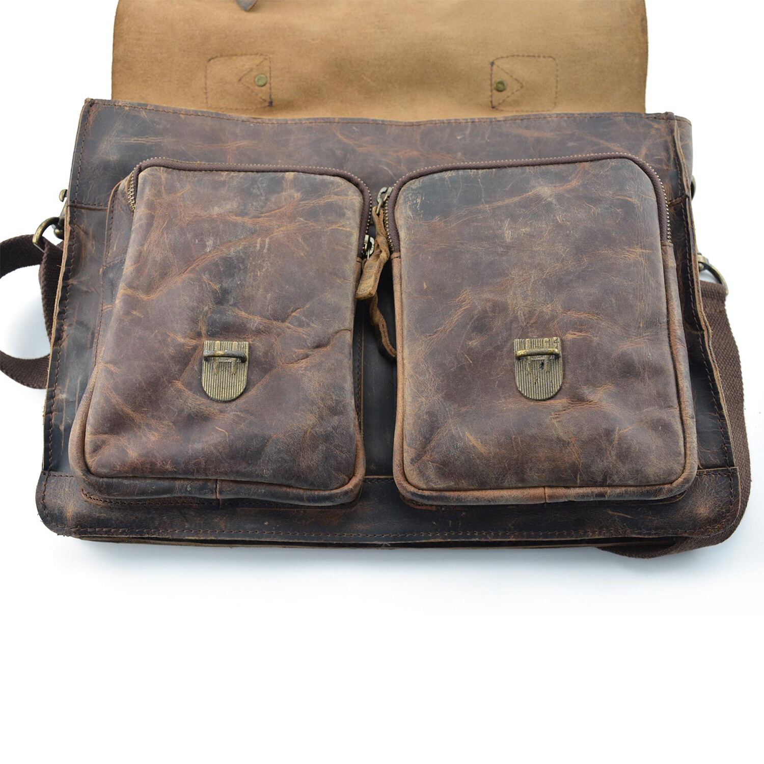 Vintage Retro Buffalo Leather Briefcase // 15" // Dark Brown