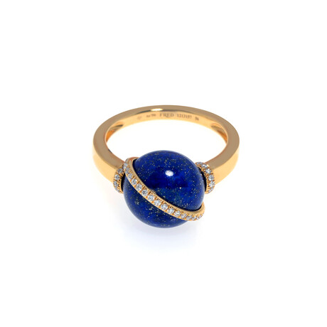 Baie Des Anges 18k Yellow Gold Diamond + Lapis Lazuli Ring // Ring Size: 7.5 // Store Display