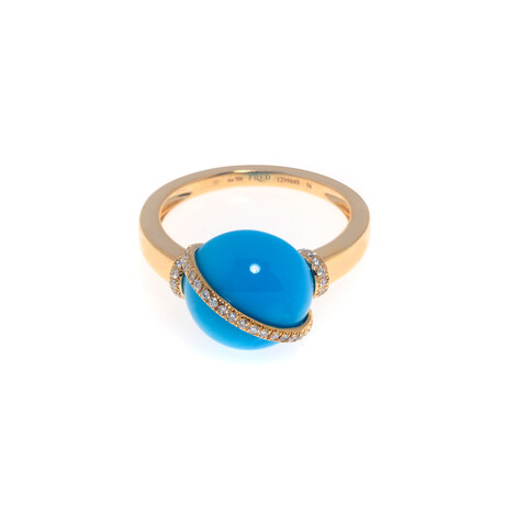Baie Des Anges 18k Yellow Gold Diamond + Turquoise Ring // Ring Size: 7.75 // Store Display