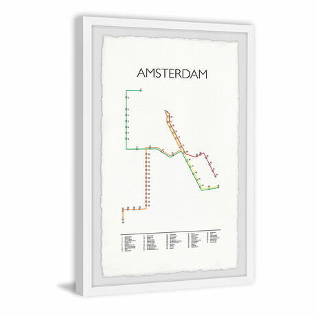 Amsterdam Rail Map Framed Print (12"H x 8"W x 1.5"D)