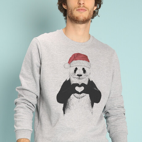Santa Panda Sweatshirt // Gray (Small)