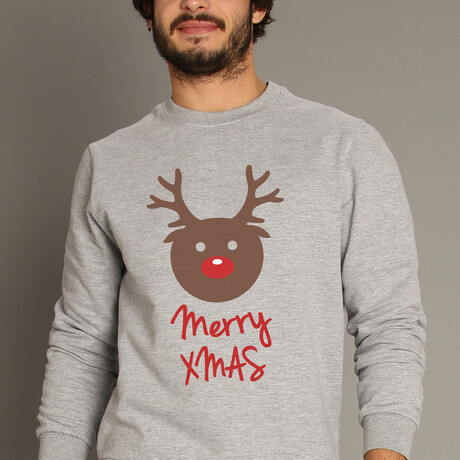 Merry Xmas Deer Sweatshirt // Gray (Small)