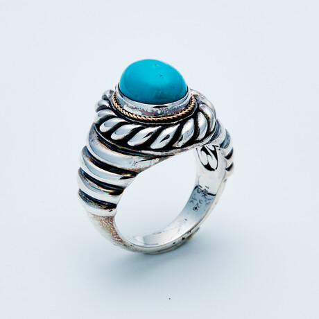 Women's Oval Turquoise Ring // Silver + 18K Gold (6)