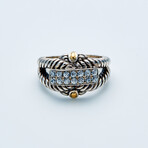 Women's White Zircon Pave Cable Ring // Silver + 18K Gold (7)