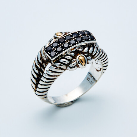Women's Black Diamond Pave Cable Ring // Silver + 18K Gold (6)