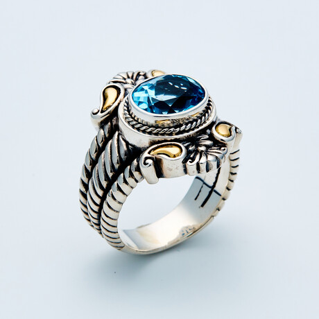 Women's Blue Topaz Ring // Silver + 18K Gold (6)