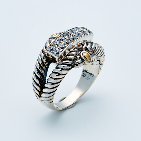 Women's White Zircon Pave Cable Ring // Silver + 18K Gold (6)