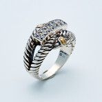 Women's White Zircon Pave Cable Ring // Silver + 18K Gold (7)