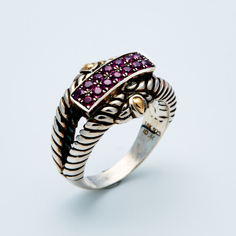 Women's Rhodolite Pave Cable Ring // Silver + 18K Gold (6)