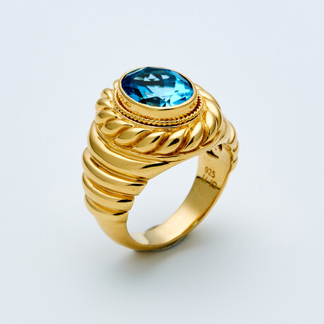 Women's Swiss Blue Topaz Ring // Silver + Gold (6)