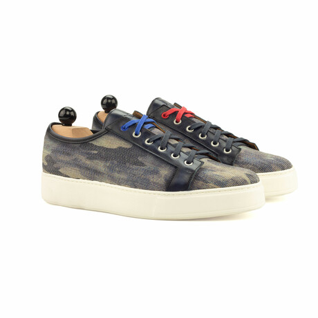 Edgar Sneaker Blucher // Linen Camouflage Blue + Dark Blue (Euro: 39)