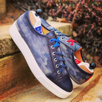 Elwood Captoe Sneaker Blucher // Linen Camouflage Blue + Dark Blue (Euro: 45)