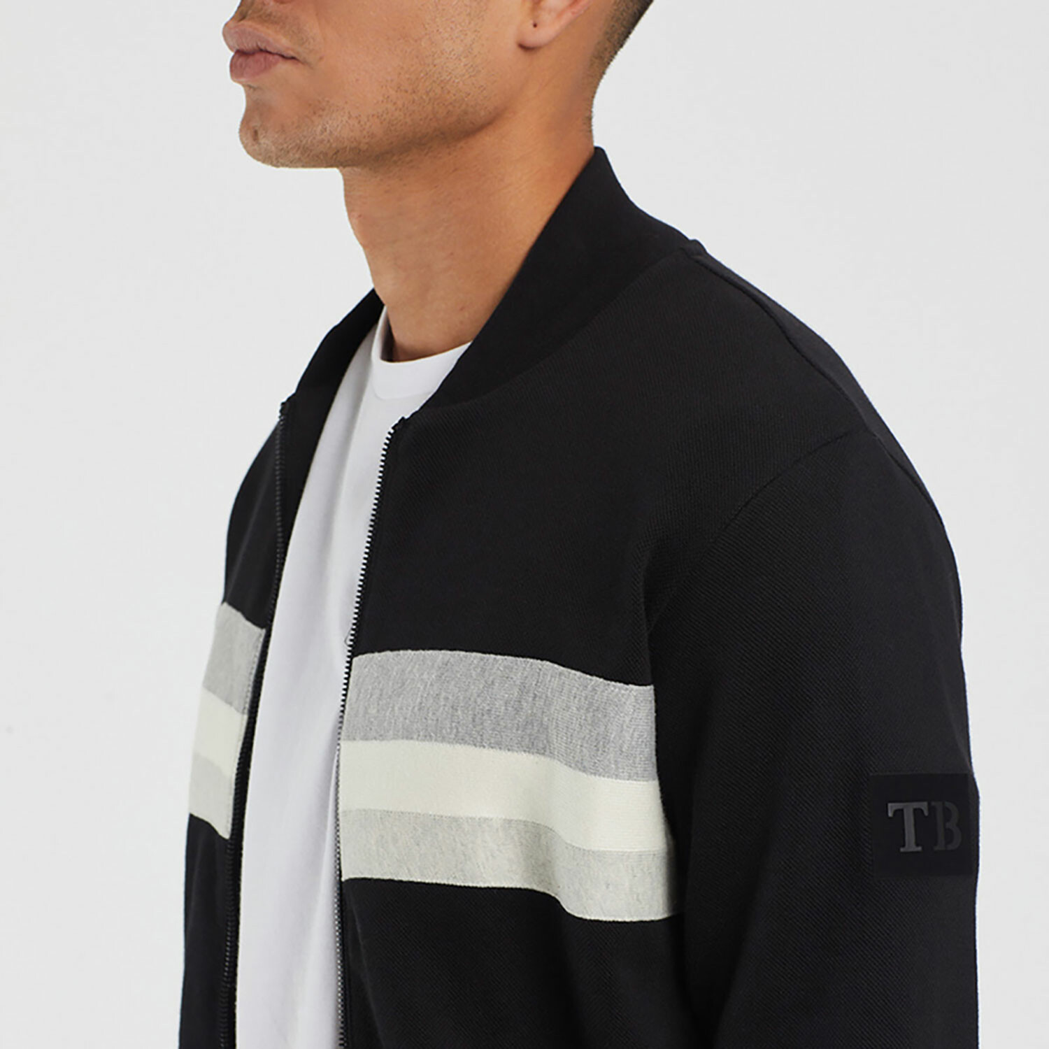 Striped-Motif Zip-Up Shirt main image 1