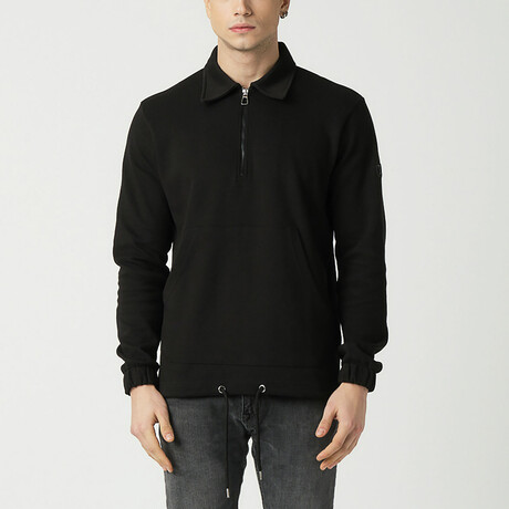 Zippered Polo Neck Sweatshirt // Black (S)