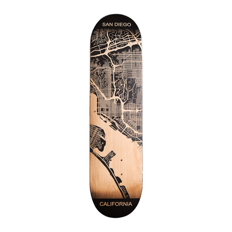 Engraved Skateboard Map // San Diego, California