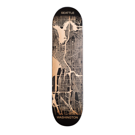 Engraved Skateboard Map // Seattle, Washington