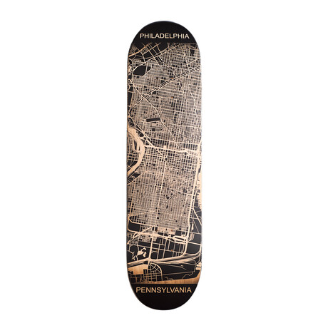 Engraved Skateboard Map // Philadelphia, Pennsylvania