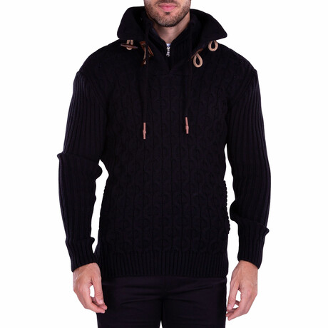 Quarter Zip Double Clasp Collar Sweater // Black (S)