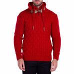 Quarter Zip Double Clasp Collar Sweater // Red (S)