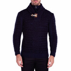 Quarter Zip Clasp Collar Sweater // Navy (2XL)