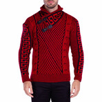 Greek Key Contrast Clasp Collar Sweater // Red (S)