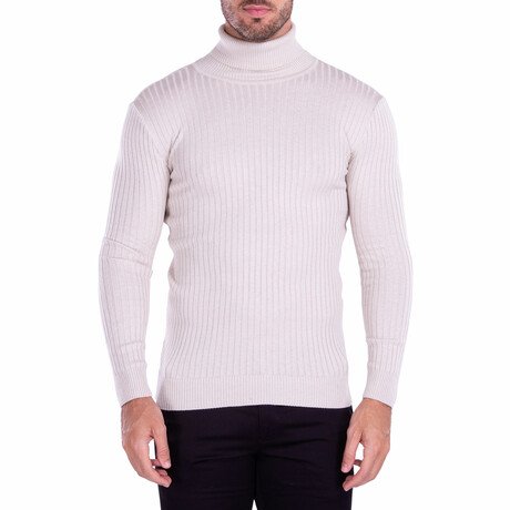 Ribbed Turtleneck Sweater // Beige (M)