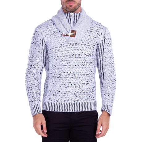 Quarter Zip Clasp Collar Sweater // White (S)