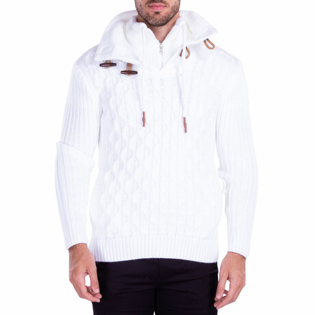 Quarter Zip Double Clasp Collar Sweater // White (S)