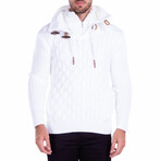 Quarter Zip Double Clasp Collar Sweater // White (S)