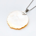 Sterling Silver + 18K Carved Mother of Pearl Pendant + Popcorn Chain