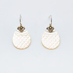 Bali Silver + 18K Gold Carved White Mother of Pearl Earrings
