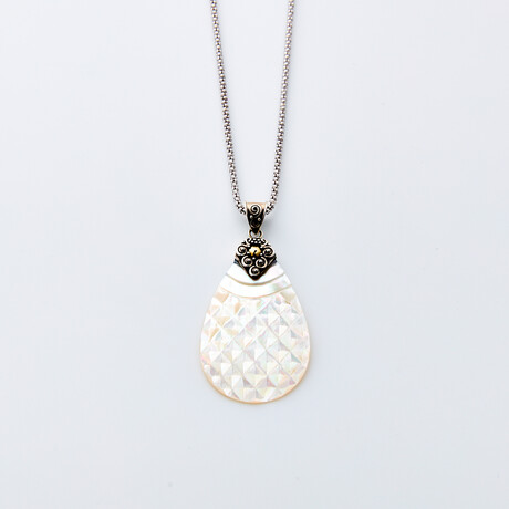 18K Carved Mother of Pearl Pendant + Popcorn Chain