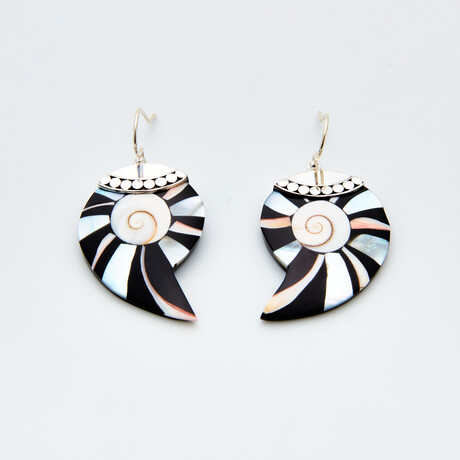 Bali Silver Shell + Mother of Pearl Earrings