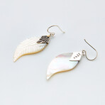 Bali Silver + 18K Gold Carved Leaf Shape White Mother of Pearl Earrings