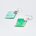 Bali Silver + 18K Gold Carved Diamond Shaped Mother of Pearl Earrings // Green