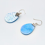 Bali Silver + 18K Gold Carved Mother of Pearl Earrings // Blue