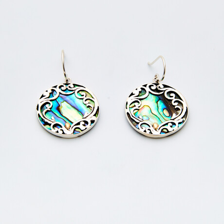 Bali Sterling Silver + 18K Gold Round Scrollwork Abalone Earrings