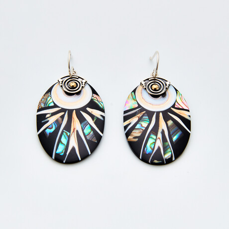 18K Oval Abalone Mosaic Earrings