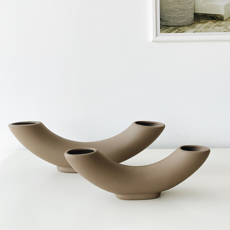 Horn Ceramic Vase // Set of 2 (Matte White)