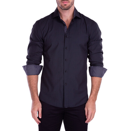 Dotted Long Sleeve Button-Up Shirt // Black (S)