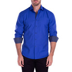 Dotted Long Sleeve Button-Up Shirt // Royal Blue (S)