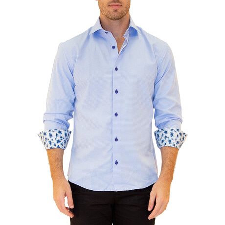 Abstract Long Sleeve Button-Up Shirt // Blue (XS)