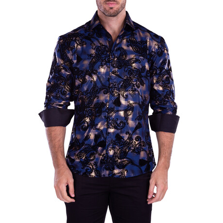 Paisley Long Sleeve Button-Up Shirt // Blue (XS)