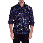 Paisley Long Sleeve Button-Up Shirt // Blue (S)