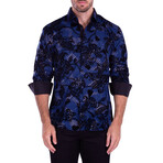 Paisley Long Sleeve Button-Up Shirt // Navy (L)