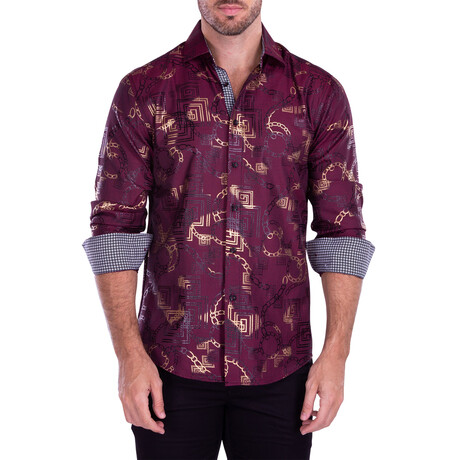 Greek Long Sleeve Button-Up Shirt // Burgundy (XS)